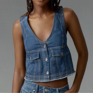 Anthropologie XL Pilcro Coastal Cutoff V-Neck Denim Top NWT